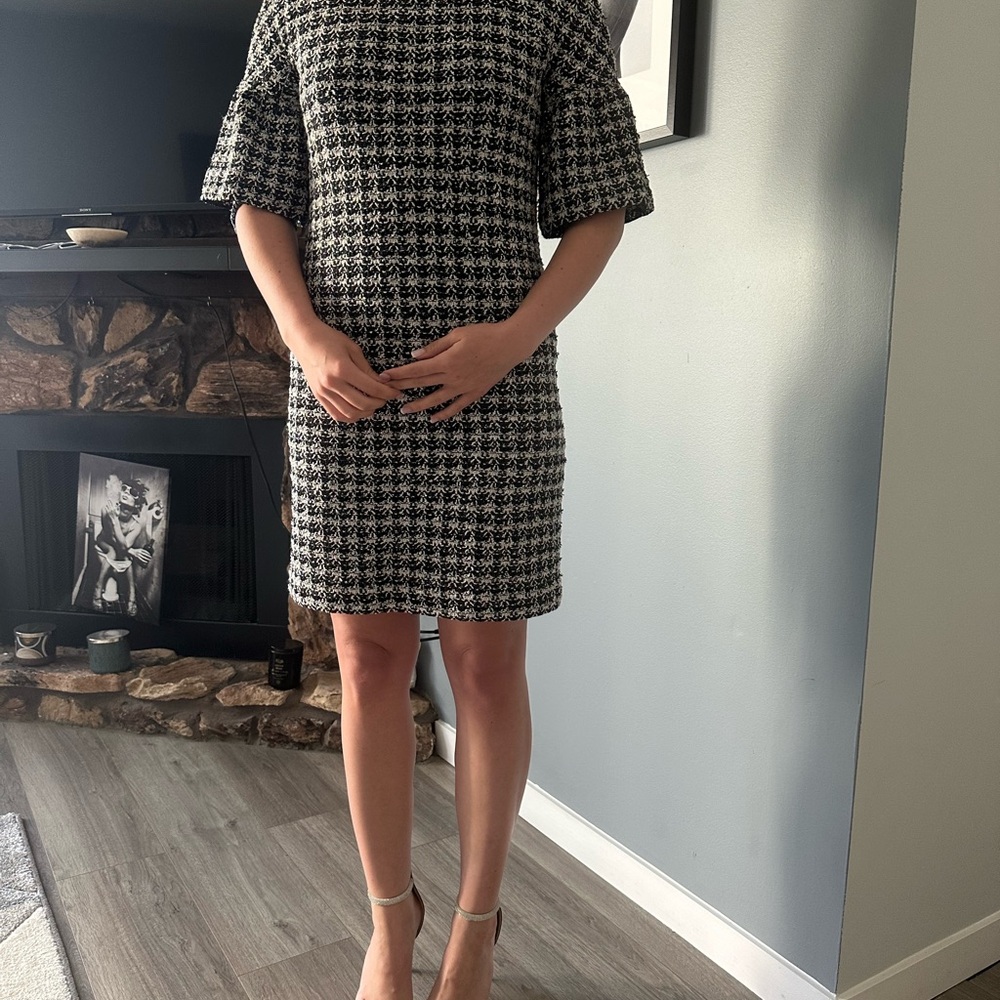 St. John Black and White Houndstooth Mini Dress
